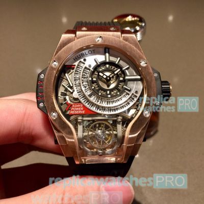 Swiss Grade Hublot MP-09 Tourbillon Bi-Axis Rose Gold Bezel Watch 